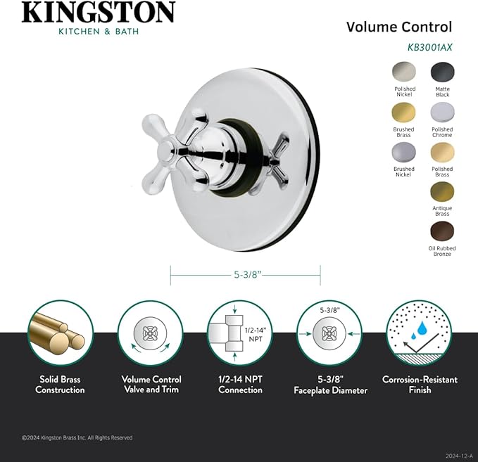 Kingston Brass KB3007AX Vintage Volume Control, Brushed Brass