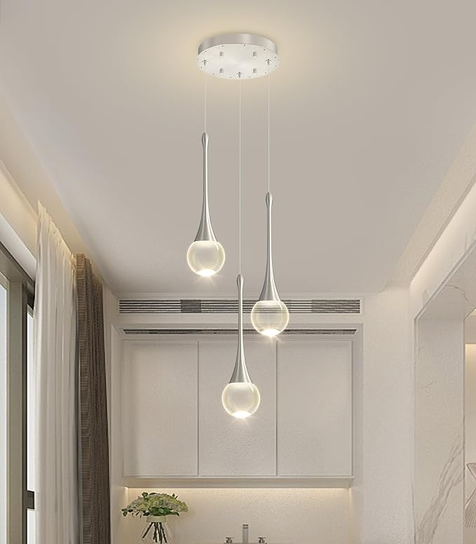 Crystal Chandelier for Dining Room Glam 3 Light Cluster Crystal Pendant Light Dimmable LED Chandeliers for Kitchen Island Living Room Silver