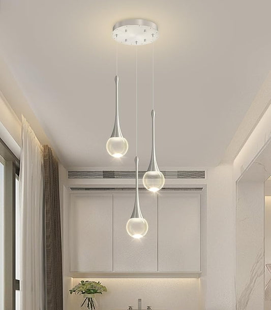 Crystal Chandelier for Dining Room Glam 3 Light Cluster Crystal Pendant Light Dimmable LED Chandeliers for Kitchen Island Living Room Silver