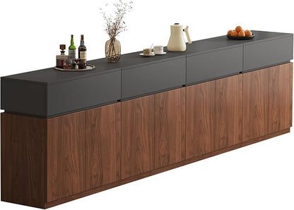 126"Buffet Cabinet with Drawer & Door, Console Table, Set of 4 Modular Stackable Sideboard Coffee Bar Cabinet with Adjustable Shelves, Matte Gray Walnut Storage Accent Credenza for Living Room