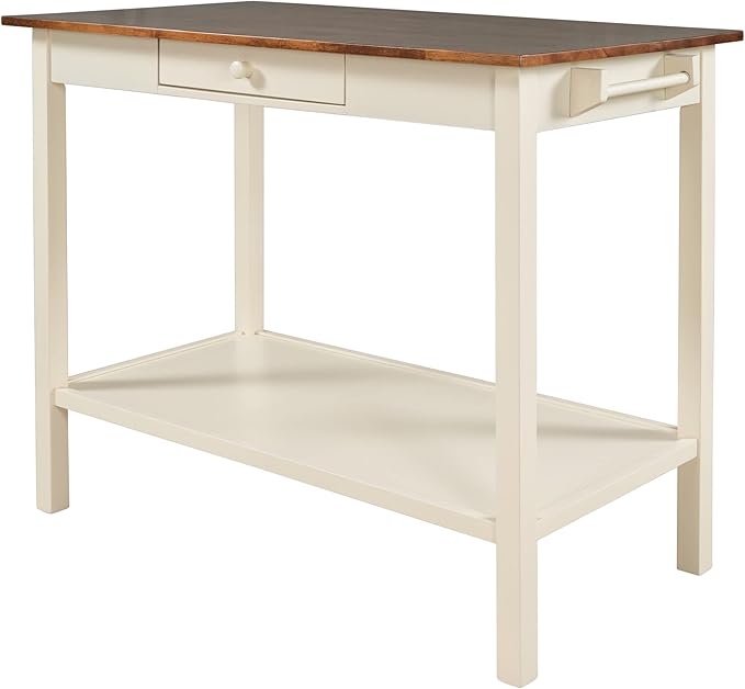 Dining Table Set, 3-Piece 42" Rubber Wood Kitchen Island Set, Dining Table with Drawer/Towel Rack/2 Stools, Suitable for Small Place (Walnut+Cream+3-Piece)