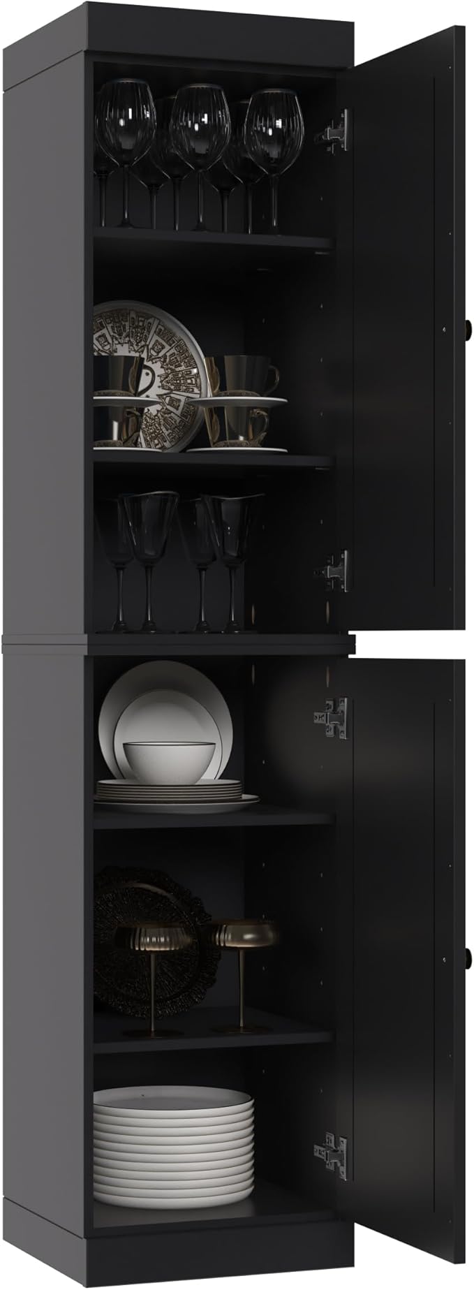 Palace Imports Solid Wood Pantry Cabinet - Tall Narrow Storage Cabinet with Raised Panel Doors - 16.5" W x 71.5" H - Black, Kitchen Cupboard, Adjustable Shelves, 100% Eco-Friendly Wood, Modular