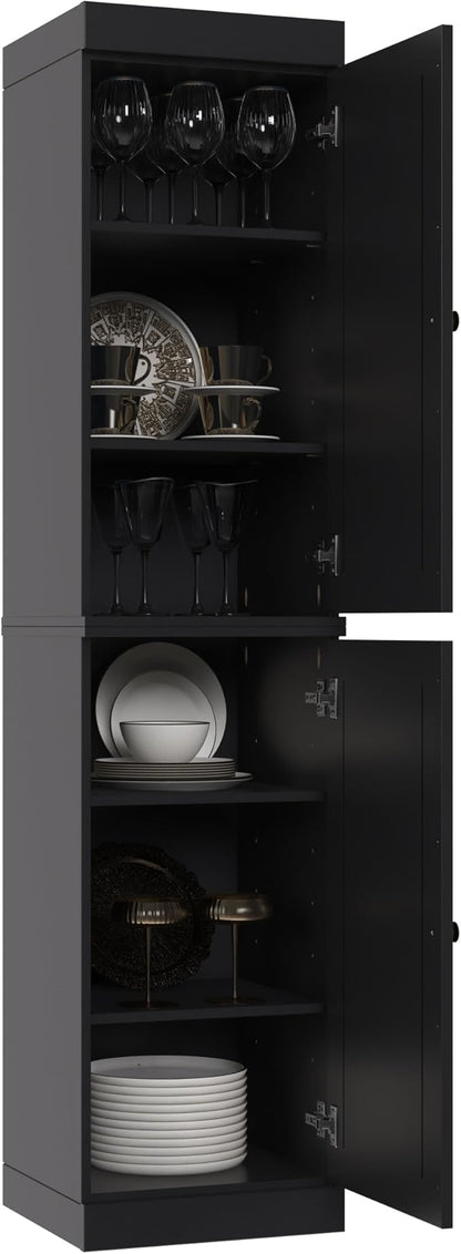 Palace Imports Solid Wood Pantry Cabinet - Tall Narrow Storage Cabinet with Raised Panel Doors - 16.5" W x 71.5" H - Black, Kitchen Cupboard, Adjustable Shelves, 100% Eco-Friendly Wood, Modular