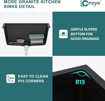 24x18 Inch Undermount Laundry Sink, Black Granite Composite Quartz Sink, 12 Inch Deep Single Bowl Utility Sink, Non-Porous, Scratch Resistant, Easy to Clean, Modern Sink for Laundry Room