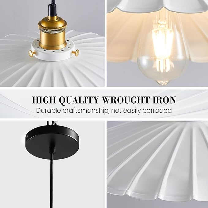 Pendant Lights, 13.8 Inch Glossy White Lampshade Kitchen Pendant Lights Height Adjustable Island Pendant Lights for Kitchen Industrial Style Hanging Light for Bedroom