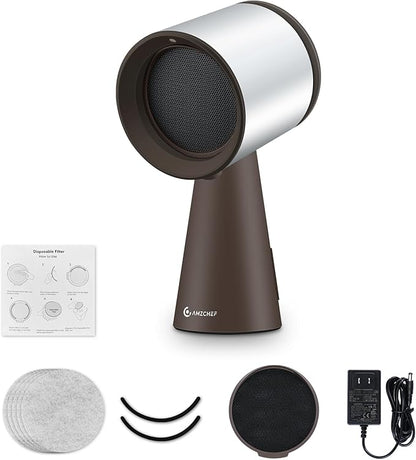 AMZCHEF Portable Range Hood, 3-Speed Desktop Exhaust Fan for Indoor BBQ & Hot Pot, Low-Noise Portable Kitchen Vent Hood with Large Oil Collection Cup & Detachable Aluminum Filter, Silver brown