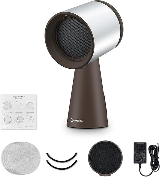 AMZCHEF Portable Range Hood, 3-Speed Desktop Exhaust Fan for Indoor BBQ & Hot Pot, Low-Noise Portable Kitchen Vent Hood with Large Oil Collection Cup & Detachable Aluminum Filter, Silver brown
