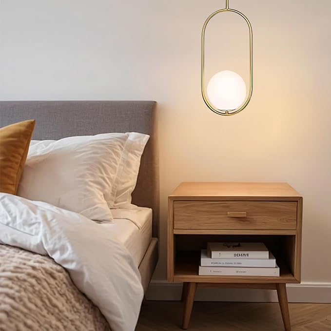 Modern Gold Oval Pendant Light with Opal Glass Globe, Single Island Light for Kitchen, Adjustable Height Gold Pendant Fixture for Dining Room, Bedroom, Entryway, Hardwired (1, Gold)