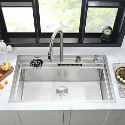 33 Inch Waterfall Kitchen Sink Drop In-iAnomla 33x19 Stainless Steel Drop In Kitchen Sink Workstation Modern Sinks 16 Gauge Single Bowl Deep Smart Sinks with Faucet and Cup Washer Combo
