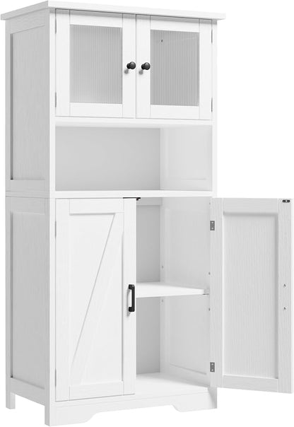 GAOMON Kitchen Pantry Storage Cabinet with Doors and Shelves, 50.4" Freestanding Pantry Cabinets, Wooden Cupboard, Large Floor Cabinet for Bathroom, Kitchen, Dining Room, Living Room, White