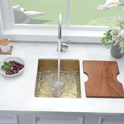 Gold Bar Sink Undermount, 15 x 17 Inches Small Kitchen Prep Sink for Wet Bar Outdoor RV 16 Gauge SUS304 Stainless Steel Single Bowl