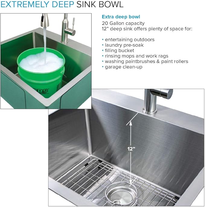 Transolid LSA3-252212-BS 25-in x 22-in Dual-Mount Laundry/Utility Sink Kit in Brushed Stainless