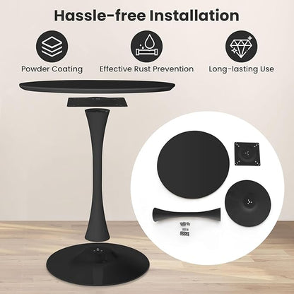 Byroce White Round Dining Table, Glossy Tulip Kitchen Table for 2-4, 32 Inch Coffee Side Table w/Sturdy Metal Pedestal Base, Modern Leisure Table for Small Space, Living Room, Office & Patio (Black)