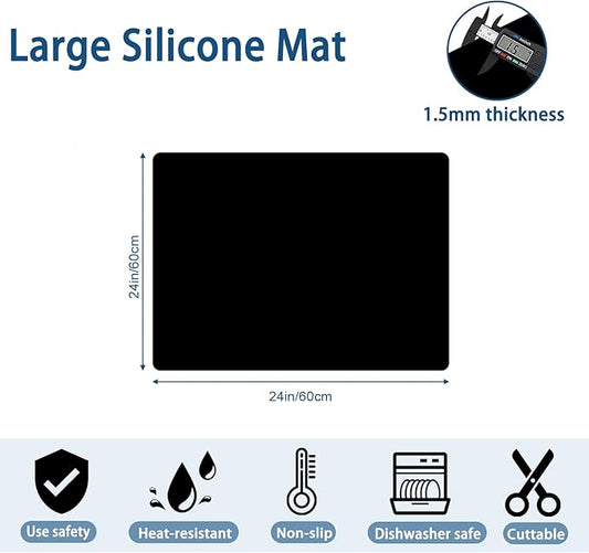 24"x24"(60cmx60cm) Silicone Mat for Kitchen Counter, Heat Resistant Non-Slip Countertop Protector, Waterproof Silicone Craft Mat for Kitchen Island, Semitransparent
