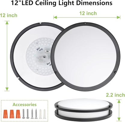 Flush Mount Ceiling Light - 8 Pack 36W 3000K/3500K/4000K/5000K/6000K Dimmable Led Ceiling Light Fixture for Kitchen Hallway Bedroom Bathroom (8, Black, 12 Inch)