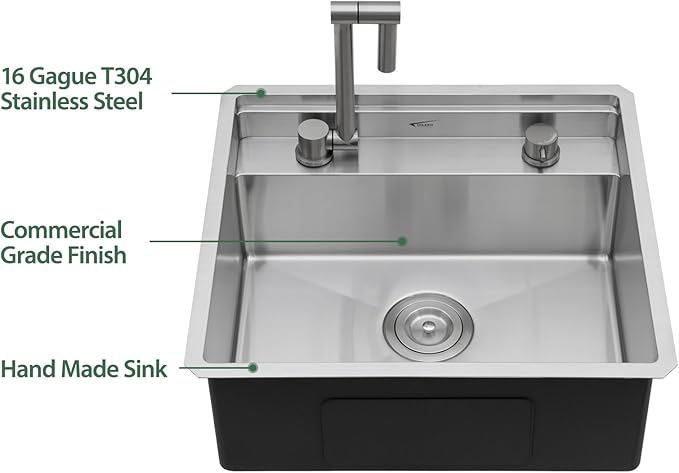 21 x 19 Inch Outdoor Sink Undermount RV Sink Workstation 16 Gauge Stainless Steel Single Bowl Handmade Outdoor Kitchen Sinks With Floding Faucet 21"x19"x9"