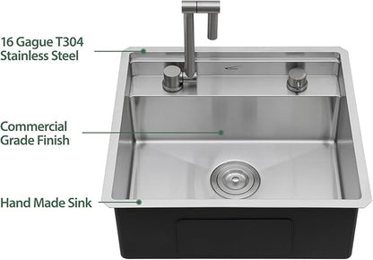 21 x 19 Inch Outdoor Sink Undermount RV Sink Workstation 16 Gauge Stainless Steel Single Bowl Handmade Outdoor Kitchen Sinks With Floding Faucet 21"x19"x9"