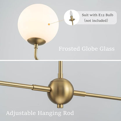 EDISLIVE Modern Milk Globe Chandelier 2-Light Frosted Glass Globe Pendant Light Fixture 47.2in E12 Linear Hanging Lighting for Kitchen Island Dinning Room Living Room Gold