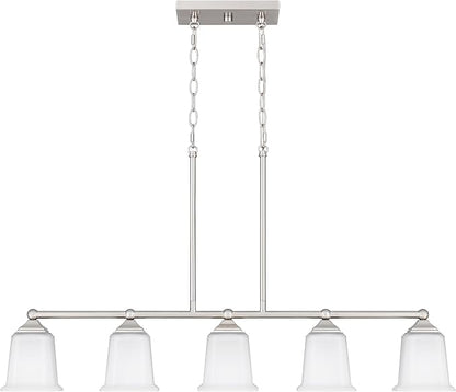 Tawson Nox Vintage 5-Light Chandelier Island Pendant Light with Brushed Nickel White Glass for Dining Room, Kitchen Island, Industrial, Vintage Decor