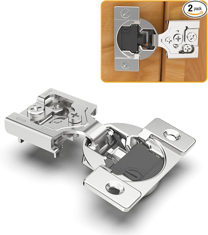 Chibery 2 Pack 3/8" Overlay 4D Soft Close Concealed Hinges for Face Frame Door, Adjustable Closing Speed, Smooth Slow Self Close Hinges, Satin Nickel, 105° Open Angle Stainless Steel Cabinet Hinges