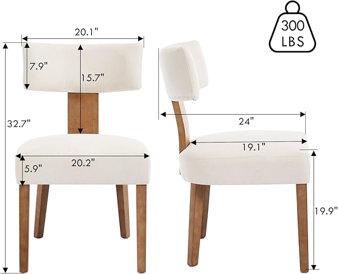 Mid Century Modern Dining Chairs, Upholstered Linen Fabric Chairs with Curved Backrest and Wood Legs, Comfy Kitchen Vanity Chair for Dining Room/Living Room/Kitchen, Set of 4 Beige