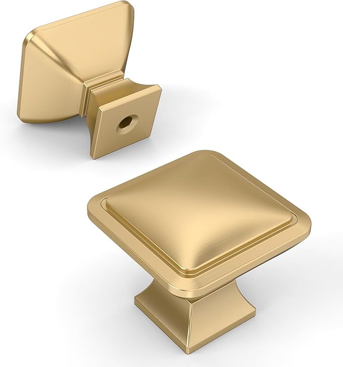 Amerdeco 10 Pack Champagne Bronze Square Kitchen Cabinet Knobs Cabinet Hardware Single Hole Cabinet Pulls Drawer Knobs and Pulls for Bathroom Cabinets ZH0019