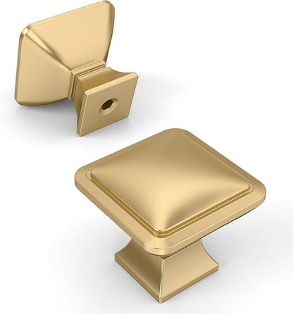Amerdeco 10 Pack Champagne Bronze Square Kitchen Cabinet Knobs Cabinet Hardware Single Hole Cabinet Pulls Drawer Knobs and Pulls for Bathroom Cabinets ZH0019