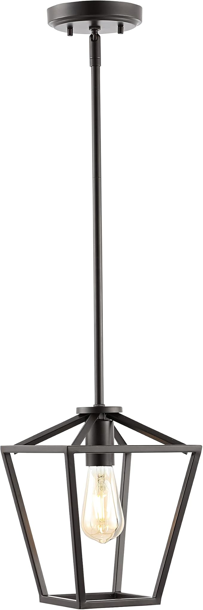 JONATHAN Y 7.88" Oil Rubbed Bronze 1-Light Industrial Farmhouse Iron LED Pendant Light, Adjustable Cage Lantern for Kitchen Island, Dining Room, Foyer, Iron Shade JYL7580A