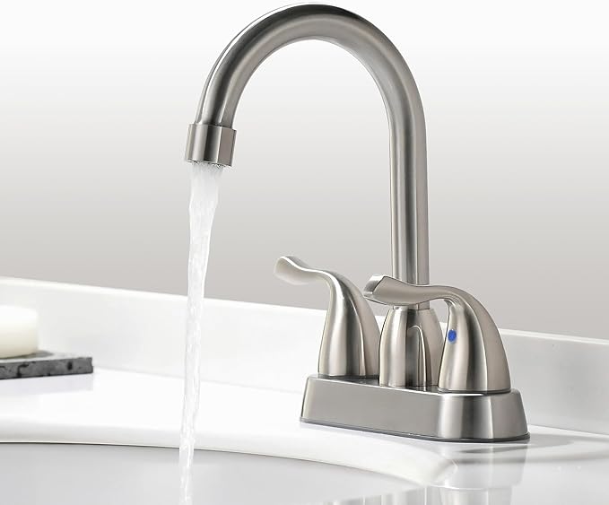 2 Handle Brushed Nickel Bathroom Sink Faucet - 4 Inch Centerset Faucet Bathroom 2 or 3 Hole Lavatory Faucet Bathroom Vanity Sink Faucets with Pop-up Drain and Supply Lines