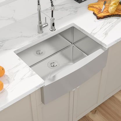 Sarlai 30 Farm Sink Stainless Steel - 30x21 Inch Farmhouse Kitchen Sink Apron Front Farmer Farm Style Stainless Steel 16 Gauge Single Bowl Kitchen Farm Sink Basin with Drain Strainer