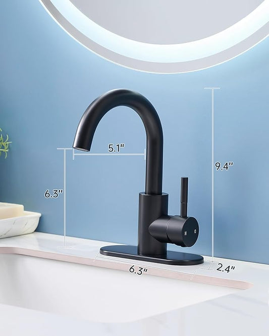 Fransiton Bathroom Faucets, Bar Sink Faucet Single Hole for Bathroom Kitchen Campers with Pop-Up Drain Hose, Suitable for Farmhouse Vanity Lavatory