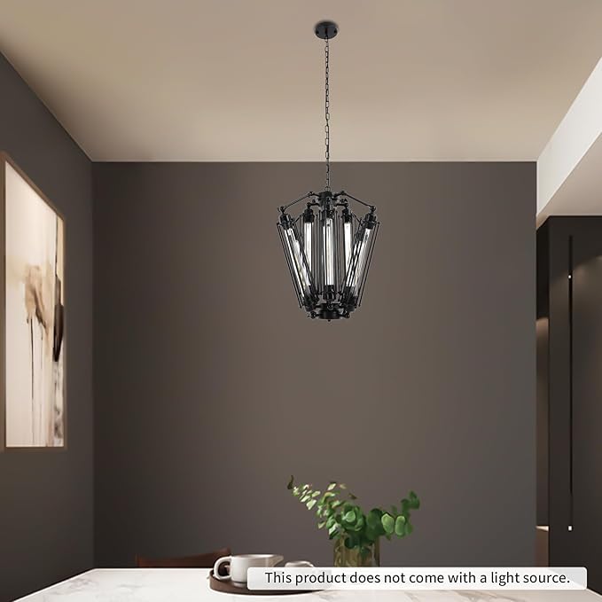 Industrial Metal Chandelier, 8 Lights Retro Chandelier Vintage Steampunk Style Pendant Light Loft Ceiling Fixture Pendant Hanging Lamp Geometric Structure Ceiling Lamp for Kitchen Living Room Bar