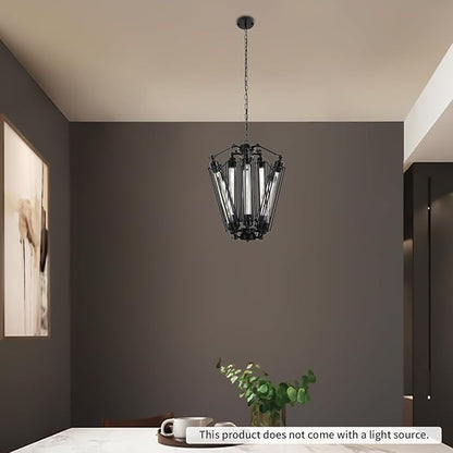 Industrial Metal Chandelier, 8 Lights Retro Chandelier Vintage Steampunk Style Pendant Light Loft Ceiling Fixture Pendant Hanging Lamp Geometric Structure Ceiling Lamp for Kitchen Living Room Bar