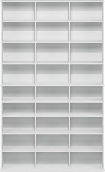 Furinno Jaya DVD Shelf, Wide 24-Shelf CD Rack, Media Shelf with Adjustable Shelves, Easy Assembly DVD Storage Cabinets for CD Blueray Game Disc, for Living Room, Home Office, Plain White