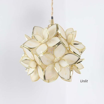 Bieye L11030 Petals Tiffany Style Stained Glass Ceiling Pendant Light for Home Decoration (Cream White, 8" Rose Lily)