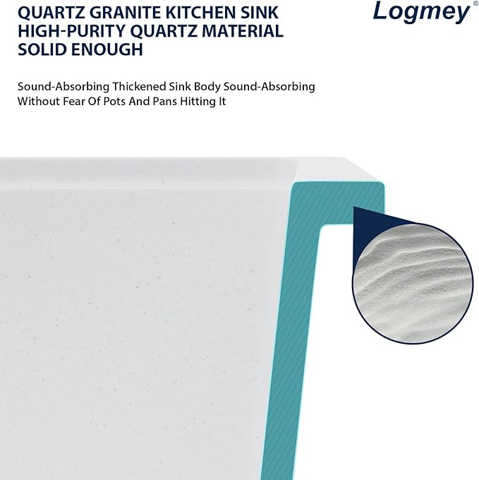 Logmey 33" White Granite Composite Undermount Sink,33x19 All in One Workstation Single Bowl Quartz Sinks,Scratch-resistant,Large Deep Under Counter Sink for Minimalist & Scandinavian Style Kitchen
