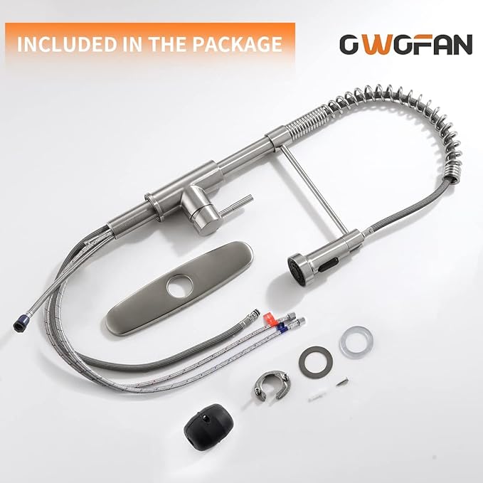 OWOFAN Kitchen Faucet Low Lead Commercial Solid Brass Single Handle Single Lever Pull Out Pull Down Sprayer Spring Kitchen Sink Faucet, Brushed Nickel Kitchen Faucets 866053SN