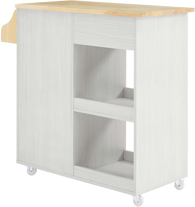Modway Culinary Rolling Kitchen Cart with Storage in White Natural - 3 Tiers Kitchen Island on Wheels with Spice Rack, Functional as a Coffee Station, Bar Cabinet or Butcher Block Island