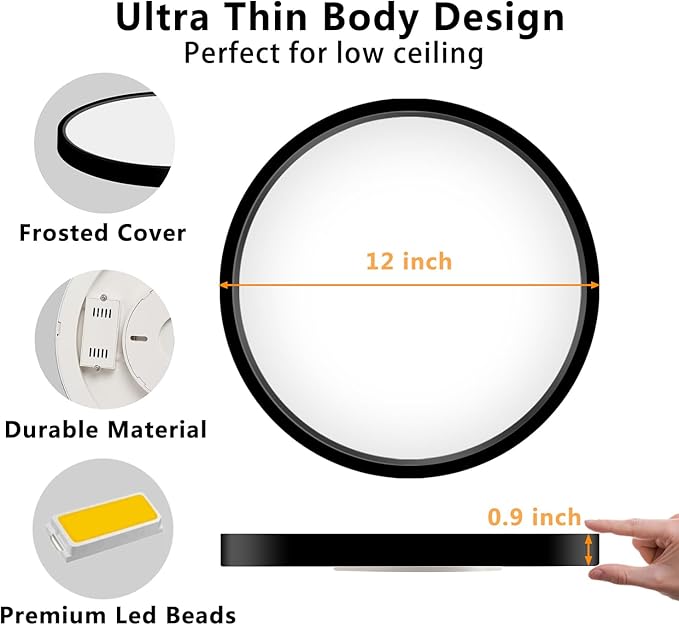CHARYJOD 2PACK LED Flush Mount Ceiling Light Fixture12Inch, 24W Led Ceiling Light 5000K 2300LM Ultra Thin Flat Surface Panel Light Low Profile Ceiling Light for Bedroom Kitchen Garage Living Room