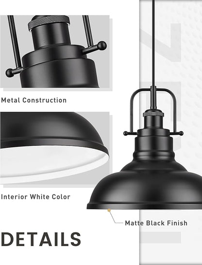 zeyu 2 Pack Modern Pendant Lights for Kitchen Island, Industrial Hanging Light Fixtures 11-Inch, Matte Black Finish, 016-1-2PK BK