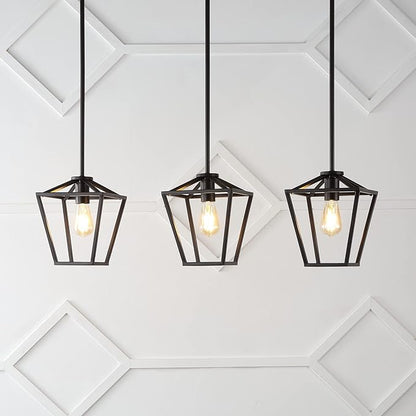 JONATHAN Y 36.5" Oil Rubbed Bronze Industrial Farmhouse Iron LED Pendant Light, Adjustable Cage Lantern for Kitchen Island, Dining Room, Foyer, Iron Shade (JYL7581A)