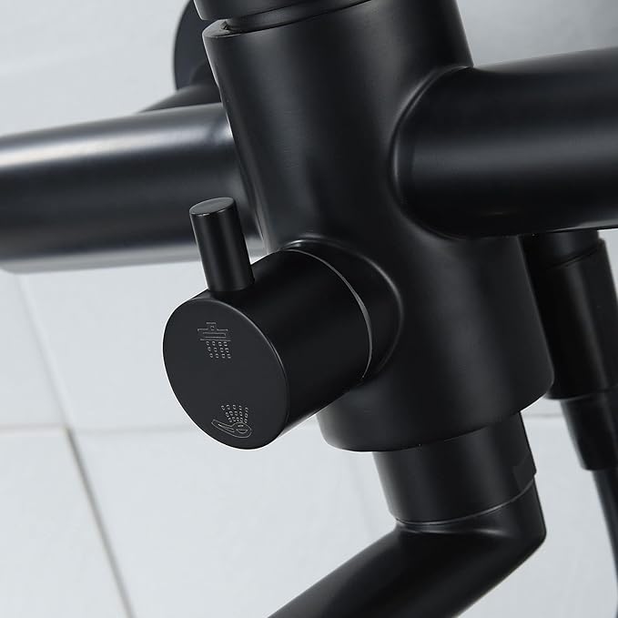 Kitchen Sink Wall Mount Faucet, Matte Black Commercial Faucet with Side Sprayer, Stainless Steel Mixer Tap, Unility Sink Faucet, 7.5-8.5 Inches Center, Spout Reach 9.2"