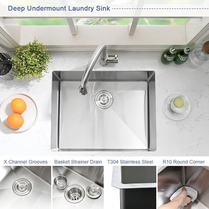 Stainless Steel Laundry Sink Undermount-Hovheir 21x18x12 Stainless Steel Utility Sink Undermount Sink 16 Gauge Single Bowl Deep Laundry Room Kitchen Sink