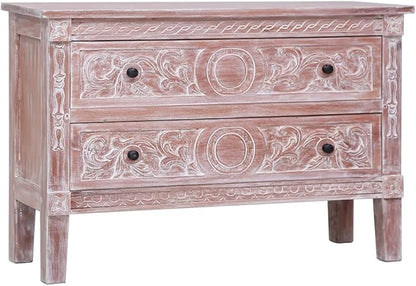 Mid Century Modern Sideboard with 2 Drawers 35.4 Inch Solid Mahogany Wood Cabinet for Living Room Dining Room Storage Furniture White Wash Finish