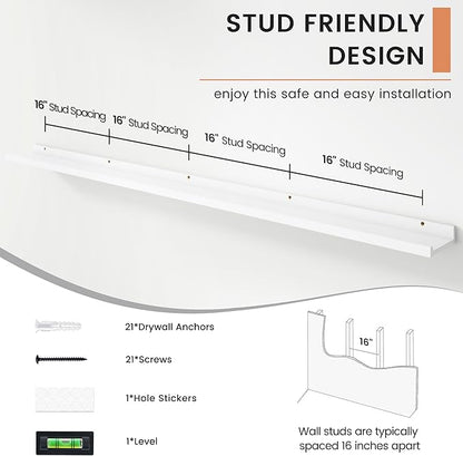 FLYJOE Floating Picture Ledge Shelves for Wall Set of 4, 72 Inch Wall Shelves with Lip Long Large Nursery Book Shelf for Toys Storage Kids Bookshelf Wall Mounted Living Room Bedroom Decor Frames