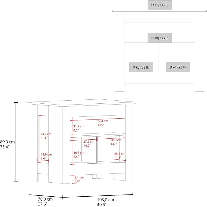GOWE Theba Kitchen Island, Whit 2 Doors, 3 Shelves