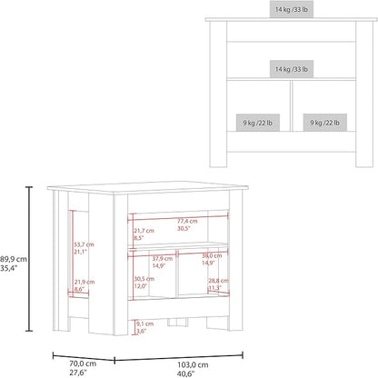 GOWE Theba Kitchen Island, Whit 2 Doors, 3 Shelves