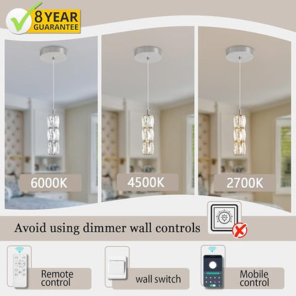 ykolupty Pendant Lights Kitchen Island Single Head Chrome Crystal Island Lights Dining Foyer Entrance Modern Chandeliers LED Dimmable 2700-6000K
