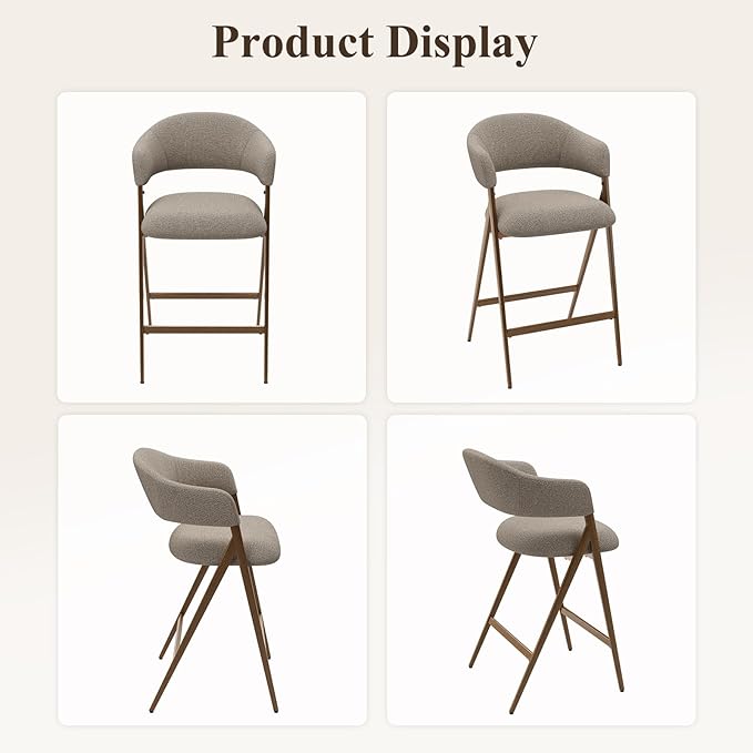 Bar Stools Set of 4, Counter Height Bar Stools with Back, Modern Upholstered Island Stools with Metal Legs for Kitchen Island, Counter, Dining Room, Taupe