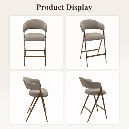 Bar Stools Set of 4, Counter Height Bar Stools with Back, Modern Upholstered Island Stools with Metal Legs for Kitchen Island, Counter, Dining Room, Taupe